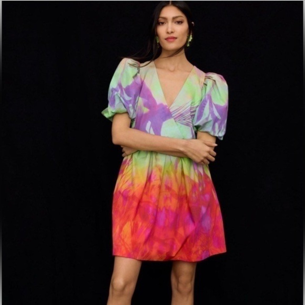 NWT!! Anthropologie Plenty by TRACY REESE Tie Dye Puff Sleeve Dress X-Small
